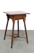 Victorian Aesthetic mahogany side table, rectangular top with scroll supports, on ring turned legs