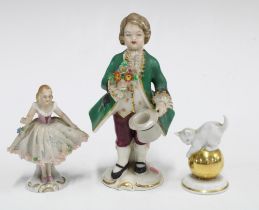 Three German porcelain figures to include a Sitzendorf ballerina, Rosenthal cat and a Frankenthal