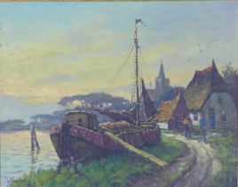 WIM VAN NORDEN (1917 - 2001) Untitled Dutch river scene, oil on board, signed bottom left, framed,