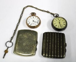 Two Epns cigarette cases, silver cased pocket watch and a Waltham gold plated pocket watch (4)