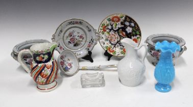 19th century Staffordshire pottery to include miniature tureens, jugs, ladle, and plate together