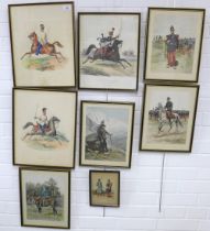 A collection of German / Austrian military lithograph prints, framed under glass and of various size