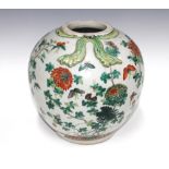 19th century Chinese famille verte vase, painted with butterflies and foliage with an applied bow to