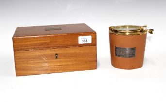 Comoy's of London leather covered cigar / tobacco jar, with brass and glass hinged cover, 12cm high,