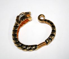 KENNETH J. LANE, Tiger gilt metal and paste clamper bracelet, signed