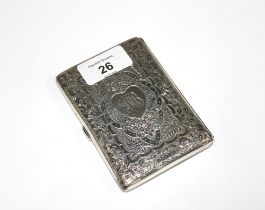 Victorian silver cigarette case, Birmingham 1892 , with foliate engraved pattern and heart