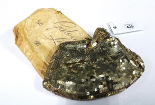 Early 20th century sequin evening bag / purse, originally purchased from Galeries Lafayette, Paris