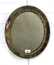 Vintage oval wall mirror with floral painted wooden frame, 38 x 33cm