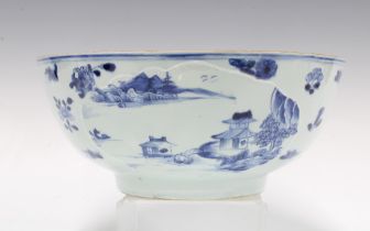 Chinese blue and white punch bowl, (restored) 26 x 11cm.