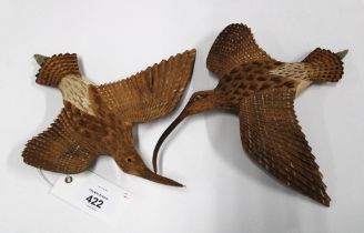 Two Curlew wall plaques, carved by A. Power, 22cm wingspan (2)