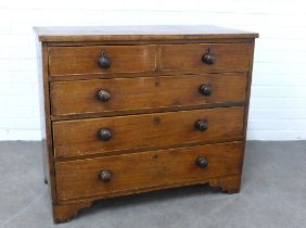 19th century mahogany chest, rectangular top with inlaid stringing, above two short and three long