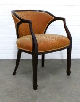 Late 19th open armchair with an upholstered curved back and seat, on square tapering legs with spade