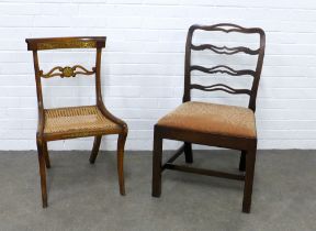 Georgian mahogany ladderback chair together with a Regency style inlaid chair with cane work seat,