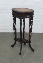 Chinese late 19th / early 20th century marble inlaid hardwood jardiniere stand, with quatrefoil top,