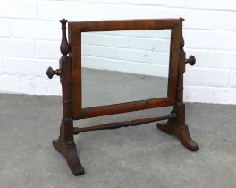 19th century mahogany dressing table mirror, small proportions with rectangular plate and ring