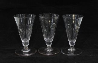 Three dwarf ale glasses, (3) 7 x 13cm.