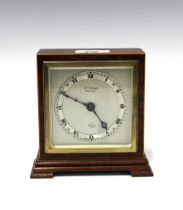 Elliot mantle clock, silver dial and burrwood case, retailed by R.L. christie, Edinburgh, 14cm high