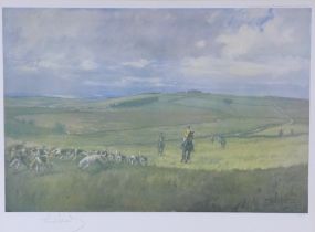 LIONEL EDWARDS, HUNTING COUNTRIES, THE LAUDERDALE, THREEPWOOD MOSS, coloured print, framed under