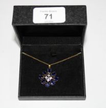 9ct gold kyanite and diamond pendant necklace