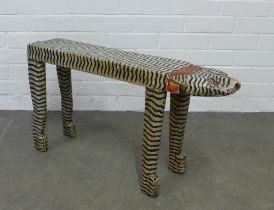 Handpainted wooden tiger table / bench stool, 81 x 41 x 17cm.