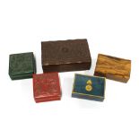 Collection of boxes to include cinnabar, fruitwood and lacquered examples, largest 21 x 13cm (5)