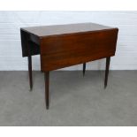 19th century mahogany drop leaf table, on square tapering legs terminating on brass ccaps and