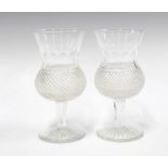 Two large thistle shaped wine glasses, star cut bases, (2) 17cm.