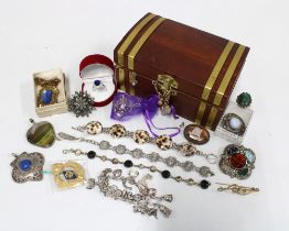 Collection of silver and costume jewellery to include charm bracelets, brooches, rings and