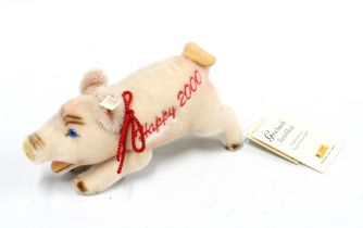 Steiff Happy 2000 Millennium pig, with button in ear and labels, 22cm.