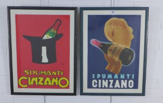 Set of two reproduction Cinzano posters, framed under glass, size overall including frames 48 x 70cm