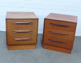 Pair of Fresco teak three drawer bedside chests, 49 x 53 x 46cm. (2)