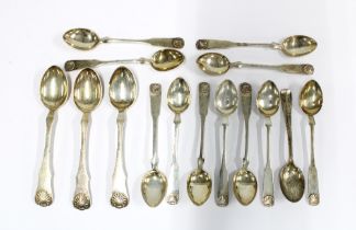 Set of eleven Danish silver teaspoons, three Scandinavian silver teaspoons stamped 830 and a
