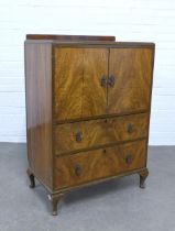 Vintage walnut cabinet on short cabriole legs, 74 x 108 x 46cm.