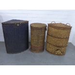 Three vintage wicker laundry baskets, 48 x 60cm. (3)