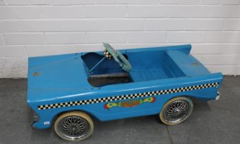 Vintage Tri-Ang Comet pedal car with decals, steering wheel with losses, approx 87cm long