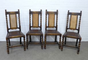 Set of four dark stained chairs with bergere backs and barley twist supports, 46 x 106cm. (4)