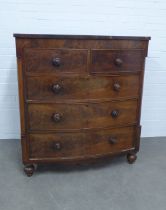 Victorian mahogany bow front chest, with two short and three long drawers, 110 x 122 x 56cm.