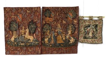 The Lady With the Unicorn, a Belgian tapestry together with another and one smaller, largest 84 x