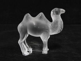 Lalique frosted glass model of a Camel, signed, with box, 9 x 8cm.