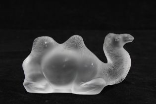 Lalique frosted glass model of a Camel, signed, with box, 10 x 6cm.