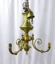 A Dutch style brass three arm chandelier, 45 x 55cm