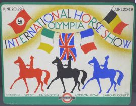 Heather 'Herry' Perry, INTERNATIONAL HORSE SHOW OLYMPIA, coloured print / poster, in a glazed clip