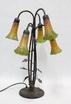 Tiffany style table lamp with four glass shades, 47 x 65cm.