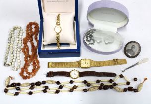 ROTARY, lady's gold plated wristwatch with original box, a collection of costume jewellery beads,