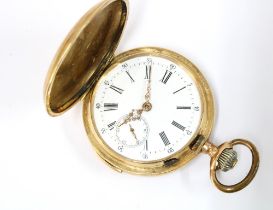 Full hunter pocket watch, internal dust cover marked Ancre Ligne Droite spiral Breguet 32 rubis,