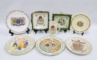A collection of Royal commemorative wall plaques and plates together with a Queen Alexandra jug (8)