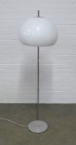 Chrome floor lamp with Guzzini style white glass shade, 42 x 145cm.