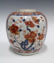 Chinese Qing Dynasty Imari ginger jar, cover lacking, painted with flowering peony and chrysanthemum