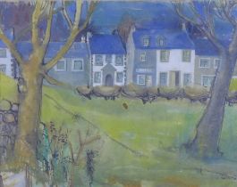 I. MARTIN, untitled watercolour of a Scottish village, signed and framed under glass, 48 x 38cm