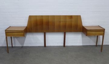 An A.Younger vintage teak headboard, with integrated bedsides 256 x 92 x 38 (inside gap 152cm).